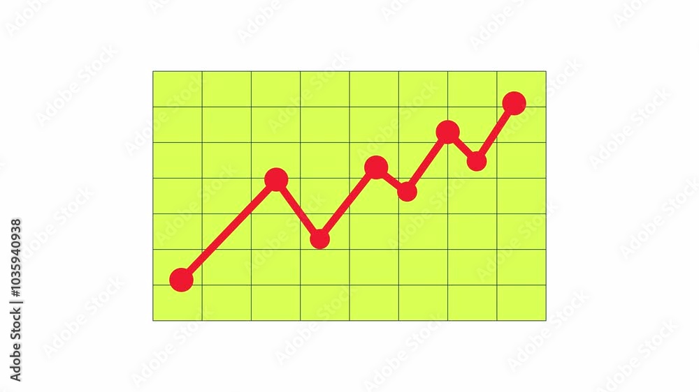 Poster rising up data points line chart against grid pattern 2d object animation. increase profits sales ca