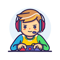 Young Gamer Engaged in Gameplay with Headset