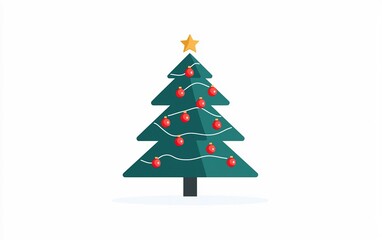 Fototapeta premium A colorful Christmas tree adorned with decorations showcases holiday cheer in a minimalist style