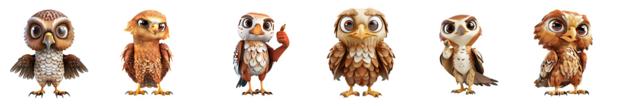 Cute little hawk mascot posing, 3D cartoon illustration, isolated on white background, cute animated style, beautiful colors, generative ai