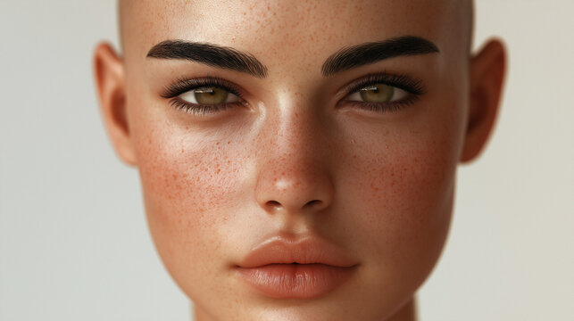 A girl with bold or shaved hair, showcasing a confident and edgy style that highlights individuality and modern fashion.