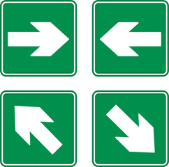 Green Emergency Exit Arrows. Vector Icons. Right, Left, Up, and Down Arrows. Sign Shows Evacuation Direction