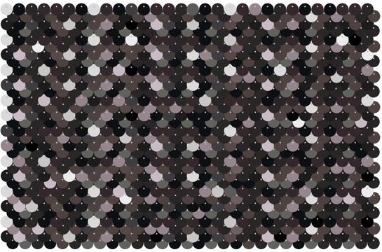 Black sequins background. Scales texture. Monochrome sequin pattern. Vector illustration