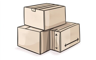 Obraz premium A stack of three cardboard boxes ready for storage or shipping in a simple graphic illustration