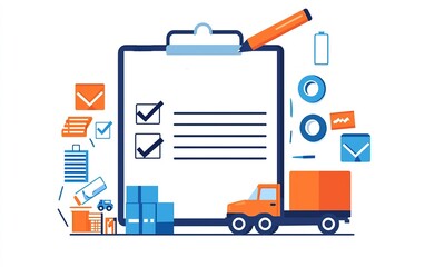 A delivery checklist with a truck and various items, symbolizing logistics and efficient supply chain management strategies