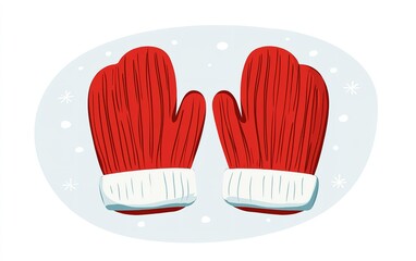 Red knitted mittens on a light blue background with snowflakes, perfect for winter wear and holiday celebrations