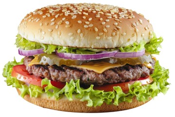 Fresh tasty burger isolated on white background.