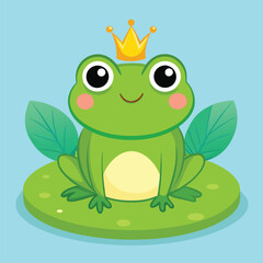 a frog wearing a crown sits on a pond with a crown on it