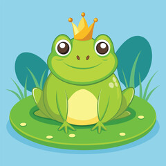 a frog wearing a crown sits on a pond with a crown on it