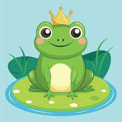 Fototapeta premium a frog wearing a crown sits on a pond with a crown on it