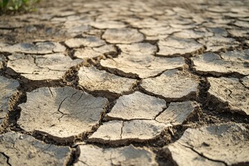 Parched earth reveals drought effects in a rural landscape throughout the hot summer months