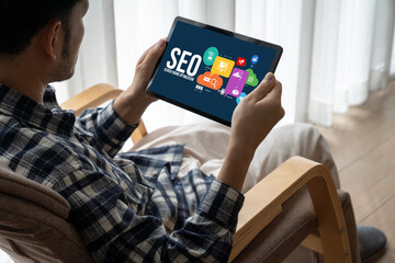 SEO search engine optimization for modish e-commerce and online retail business showing on computer...