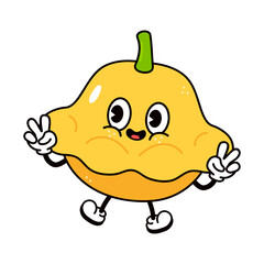 Jumping Yellow squash character character. Vector hand drawn traditional cartoon vintage, retro, kawaii character illustration icon. Isolated white background. Yellow squash character concept