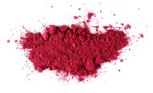 Dried beet root powder pile isolated on white background, top view
