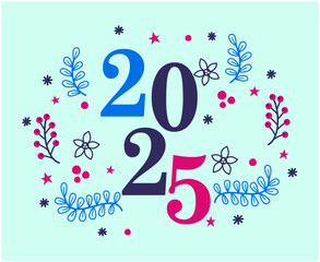 2025 Happy New Year Holiday Abstract Blue and Pink Festive Elegant Isolated Design Vector Illustration