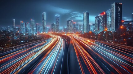 Obraz premium A dynamic cityscape with electric transportation systems, clean energy focus, sleek design