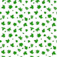 Seamless pattern with bright juicy green leaves silhouettes on white background. Eco design with natural elements suitable for textiles, wallpaper, packaging and decorative projects.