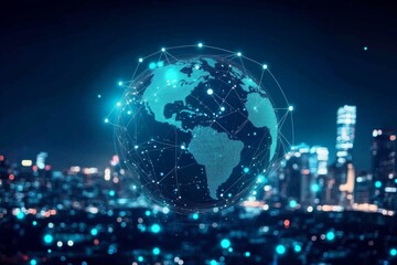 Naklejka premium Connecting dots and lines illustrate worldwide networks. 