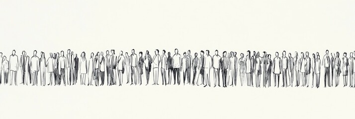 A diverse crowd outlined in black on a blank canvas.