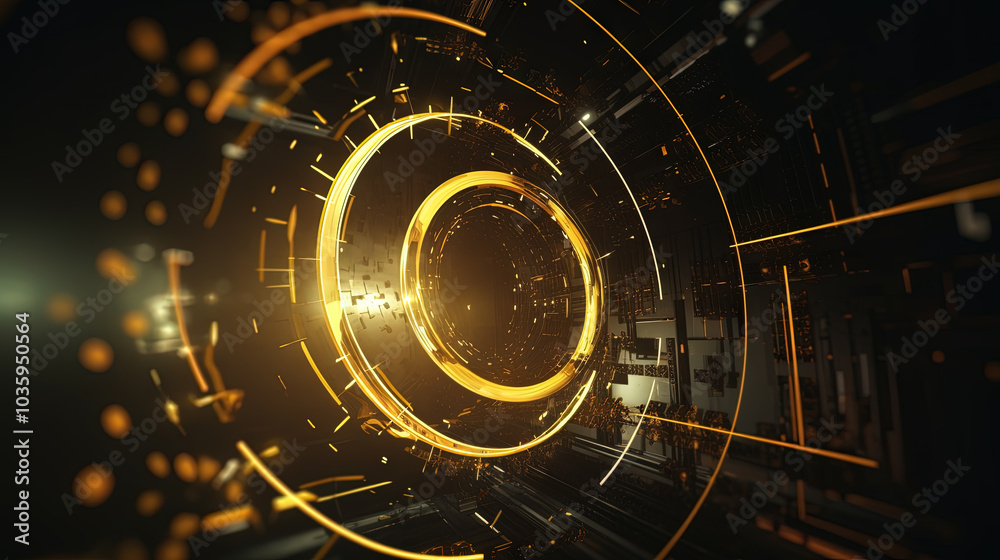 Poster Technology abstract background with hud styled round interface elements in neon tech light.