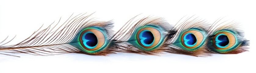 Elegant peacock feathers, nature element, detailed illustration, rich colors, isolated on white background