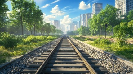 Fototapeta premium Scenic perspective of classic railway tracks in an urban setting
