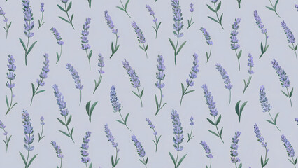 Fototapeta premium Serene Repeating Pattern of Hand-Drawn Lavender Flowers on Soft Blue Background