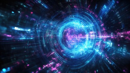 Fototapeta premium Futuristic computer and intelligence concept visual representation of engineering and computing with energetic particles in a digital backdrop Quantum themed background illustration