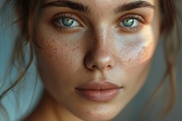 Fototapeta premium Confident woman with wrinkles remembers happy moments or listens to children.