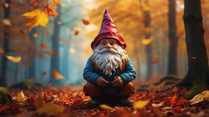 Majestic Autumn Gnome: A Double Exposure Masterpiece of Nature's Spirit