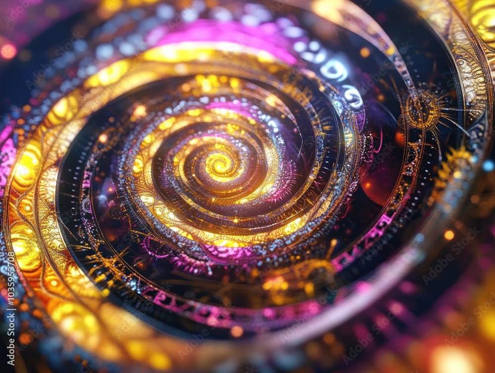 Wall mural fantasy 3d illustration of a vibrant clockwork pattern digital fractal art showcasing abstract sacre