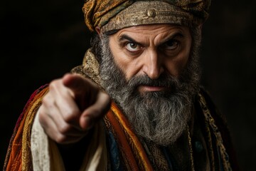 Obraz premium Daniel the biblical prophet pointing.