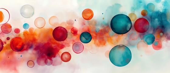 Playful arrangement of colorful circles in an abstract watercolor style.