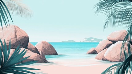 Exotic Beach Backdrop Featuring Granite Rocks Blurred Outdoor Scenery Stunning Tropical Island With Tranquil Azure Sea And Clear Blue Sky Mobile Wallpaper And Banner Design