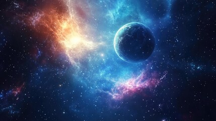 Obraz premium 3D cartoon representation featuring stars of a planet and galaxy in open space Vibrant star nebula Remote galaxy Abstract imagery