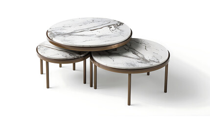 A set of three nesting tables made of marble and metal.