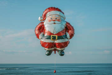 Santa Claus balloon flying in the sky. Santa Claus shaped balloon