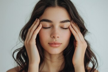 Naklejka premium Portrait of young woman with long dark hair and closed eyes