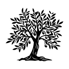 Detailed vector illustration of a tree with twisting branches and leaves, perfect for nature-themed designs, logos, and environmental concepts.