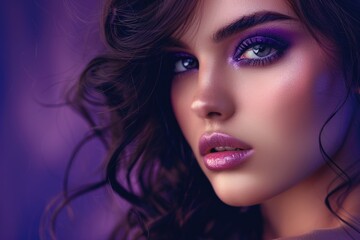 Fototapeta premium Fashion model with brunette hair makeup and false eyelashes.