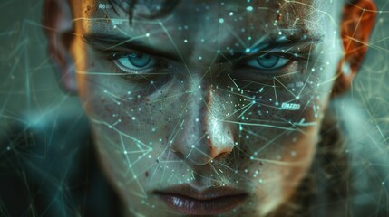 Futuristic Cybersecurity Concept with Digital Facial Recognition and Data Visualization. Generative ai