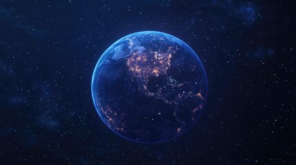 3D cartoon rendering of a stunning night city illuminated by city lights viewed from space The mesmerizing blue planet Earth featuring a vibrant night cityscape