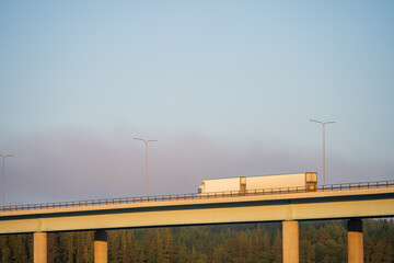 Truck travels along an elevated highway