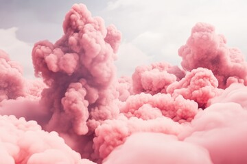 3D Cartoon Illustration of Vibrant Pink Clouds in Blue Sky - Whimsical Fantasy Backdrop for Designs