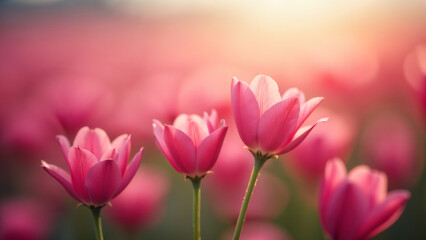 Fototapeta premium A Breathtaking Field of Pink Flowers Captured Through the Lens of a Camera, Celebrating the Vivid Hues and Intricate Details of Nature