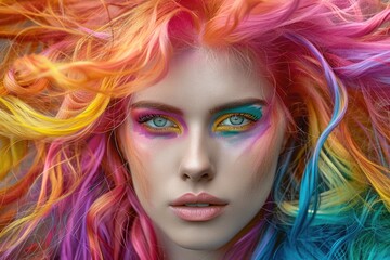 woman with magnificent hair and colorful make up