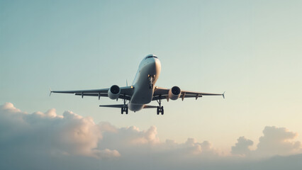 Fototapeta premium A Majestic Airliner Taking Off Into the Open Sky, Capturing the Power and Fascination of Aviation and Travel in Motion