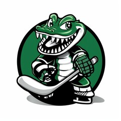Fototapeta premium Logo with crocodile and ice hockey stick. 