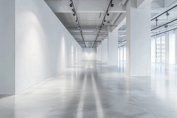 Fototapeta premium Empty White Gallery Room with Spotlights and Windows