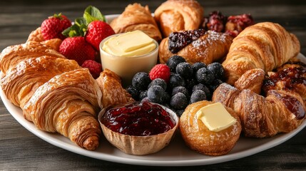 A delectable platter of assorted pastries including croissants, muffins, and danishes